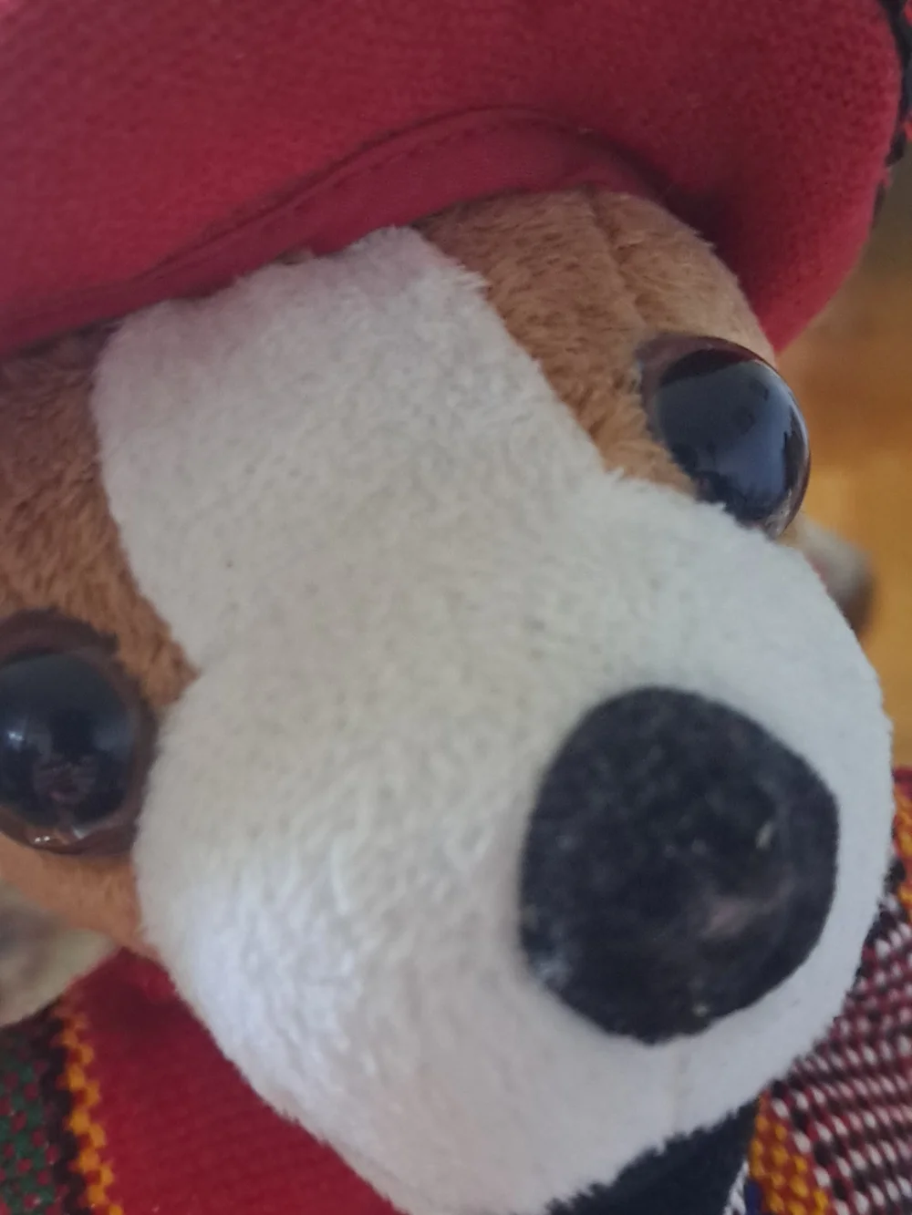Plush Dog Toy with Red Woven Vest - Soft White & Tan Pup